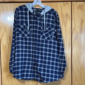 Navy Plaid Hooded Shirt